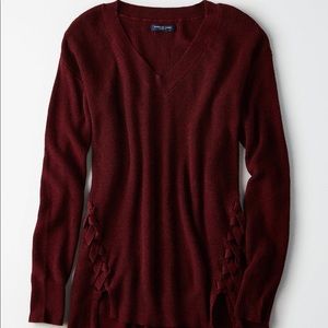 American Eagle Side Lace Up Burgundy Sweater